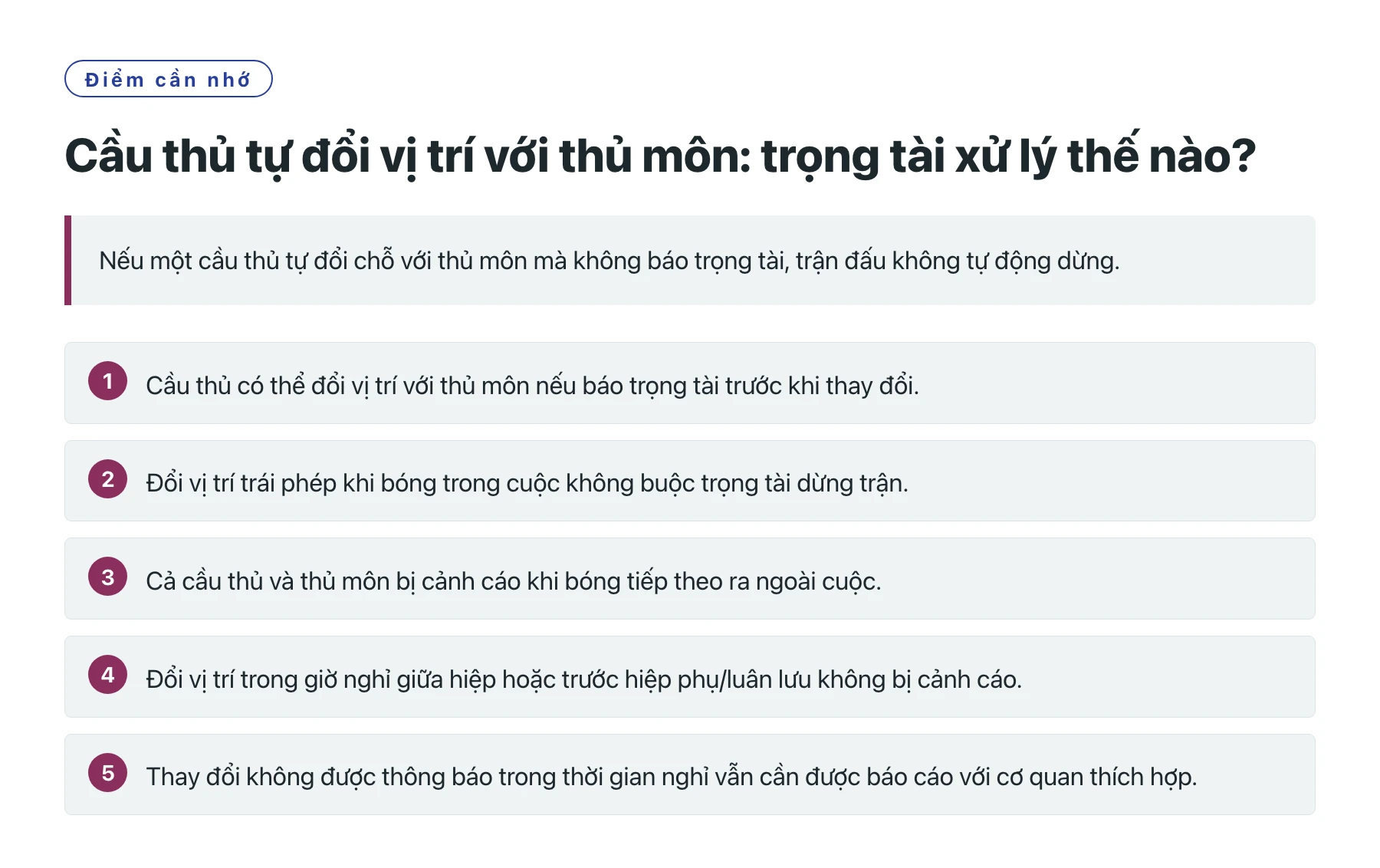 Cầu thủ tự đổi vị trí với thủ môn: trọng tài xử lý thế nào?——全文要点速览