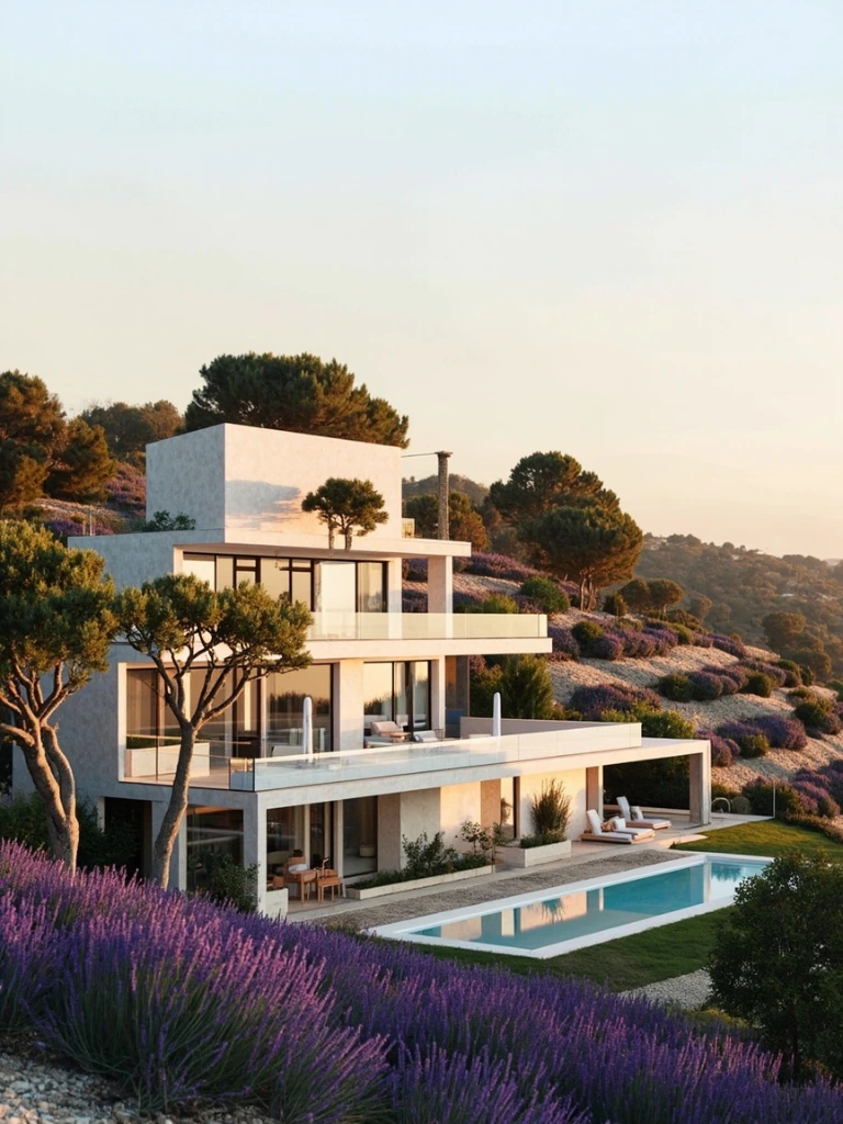 Villa contemporaine en pierre claire dans le Luberon